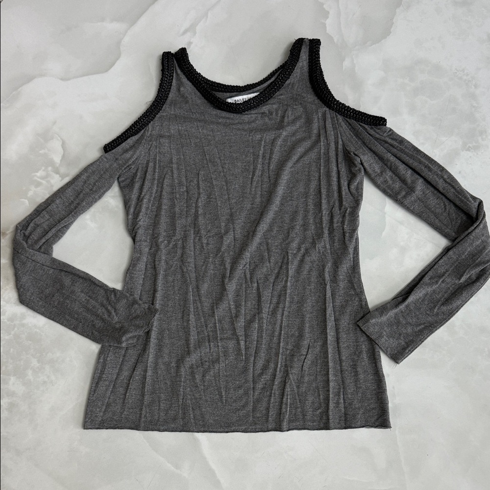 Bailey 44 Charcoal Cold Shoulder Top with Black Trim